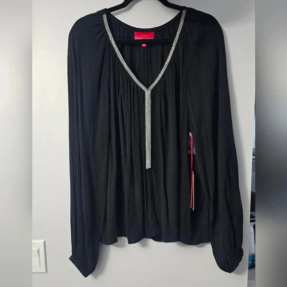 Jennifer Lopez Tops - Festive Black Gauze Vneck Blouse ( Jennifer Lopez) Disco Size Large